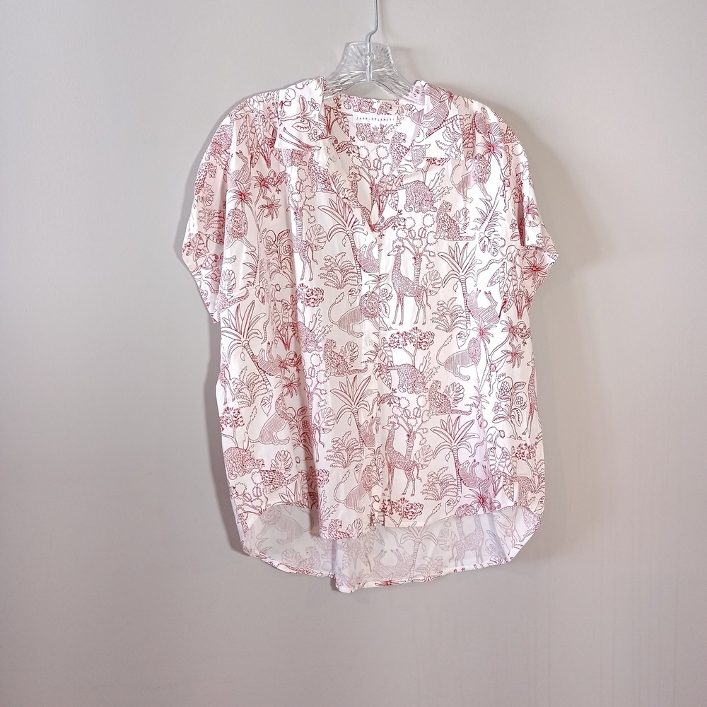 Jane and Delancey Shirt Tropical Jungle Safari Print Red Button Up Size L